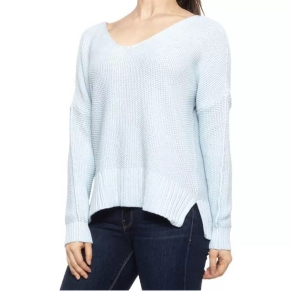 Lucky Brand Waffle Knit V Neck Sweater in Light Blue, Size Small, Cotton Blend - Picture 1 of 8